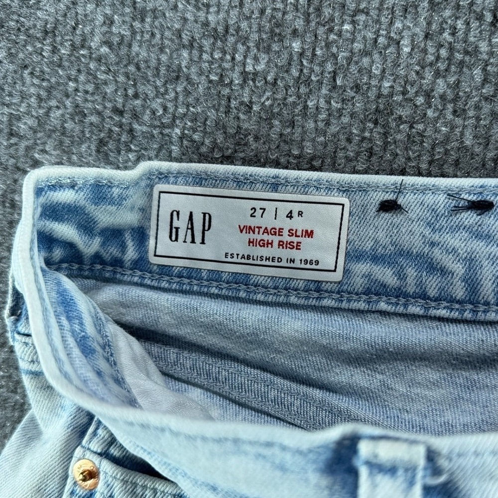 Vintage Gap Slim High Rise Jeans Light Acid Wash Raw Hem Womens 27" 4 Regular - Picture 6 of 8